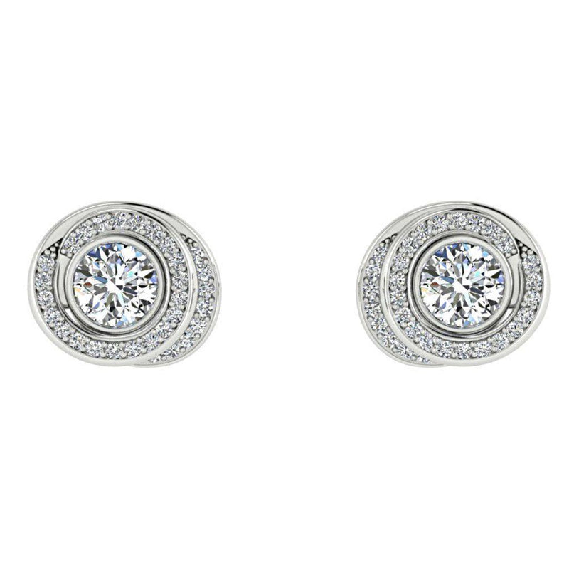 Diamond Twisted Halo Stud Earrings 14K White Gold - Thenetjeweler
