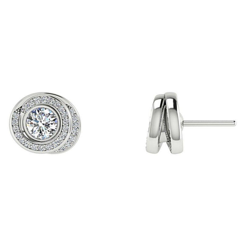 Diamond Twisted Halo Stud Earrings 14K White Gold - Thenetjeweler