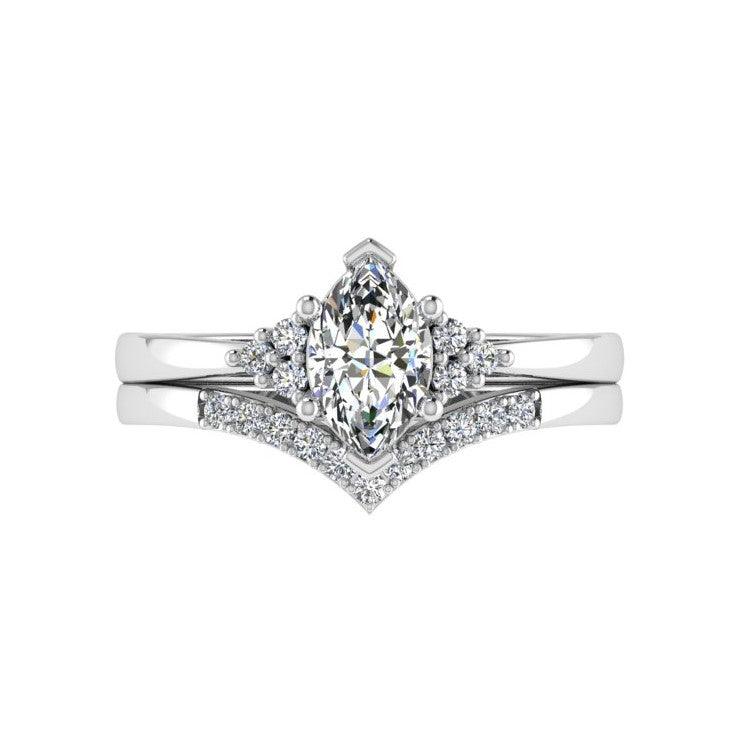 V shaped diamond wedding band and Engagement ring set - Thenetjeweler