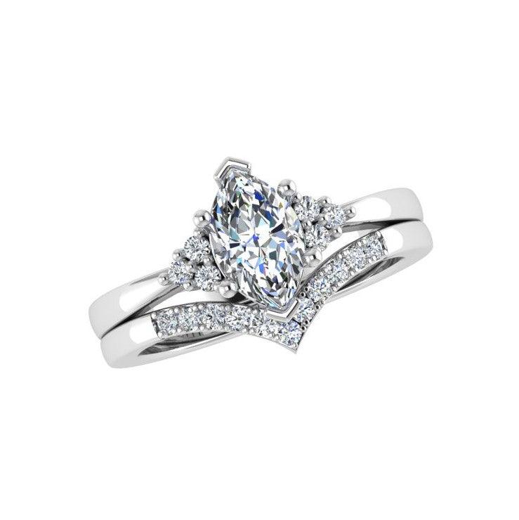 V shaped diamond wedding band and Engagement ring set - Thenetjeweler