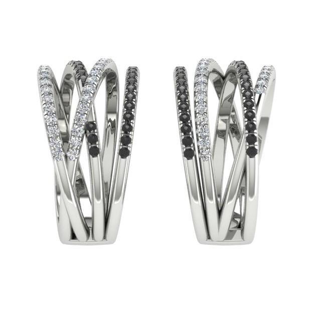 Black and White Diamonds Wide Ring 14K White Gold Crisscross Band - Thenetjeweler