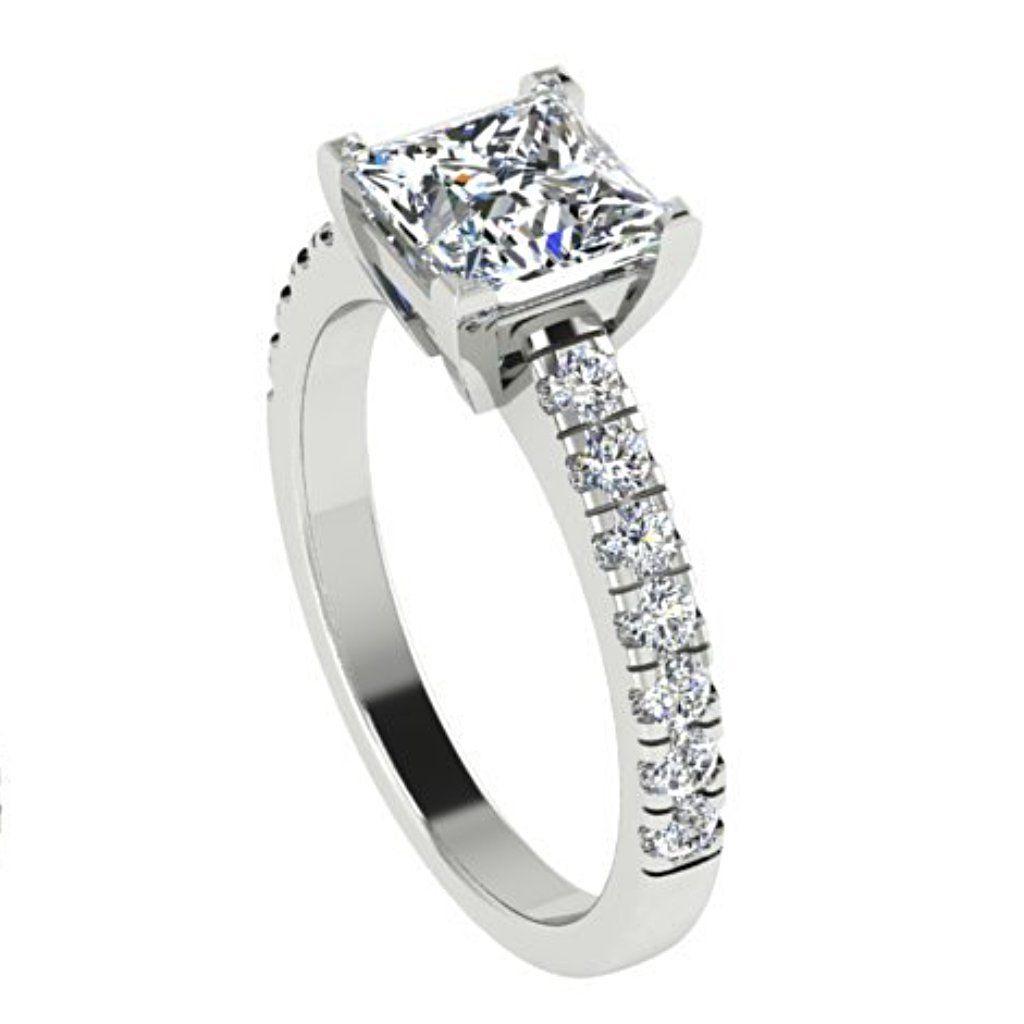 Princess Diamond Engagement Ring with Side Stones 18K Gold - Thenetjeweler