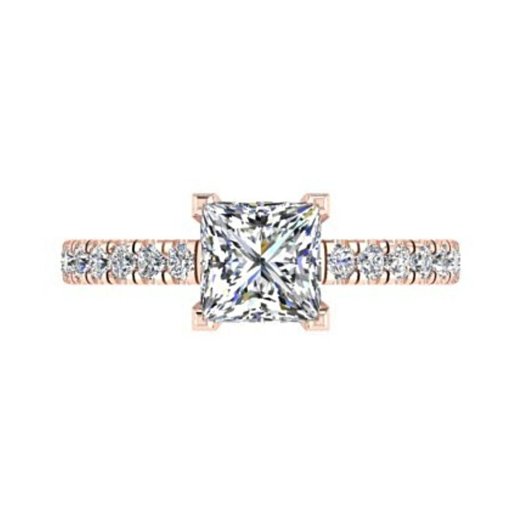 Princess Diamond Engagement Ring with Side Stones 18K Gold - Thenetjeweler