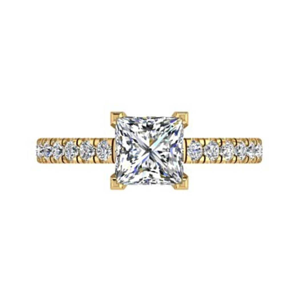 Princess Diamond Engagement Ring with Side Stones 18K Gold - Thenetjeweler