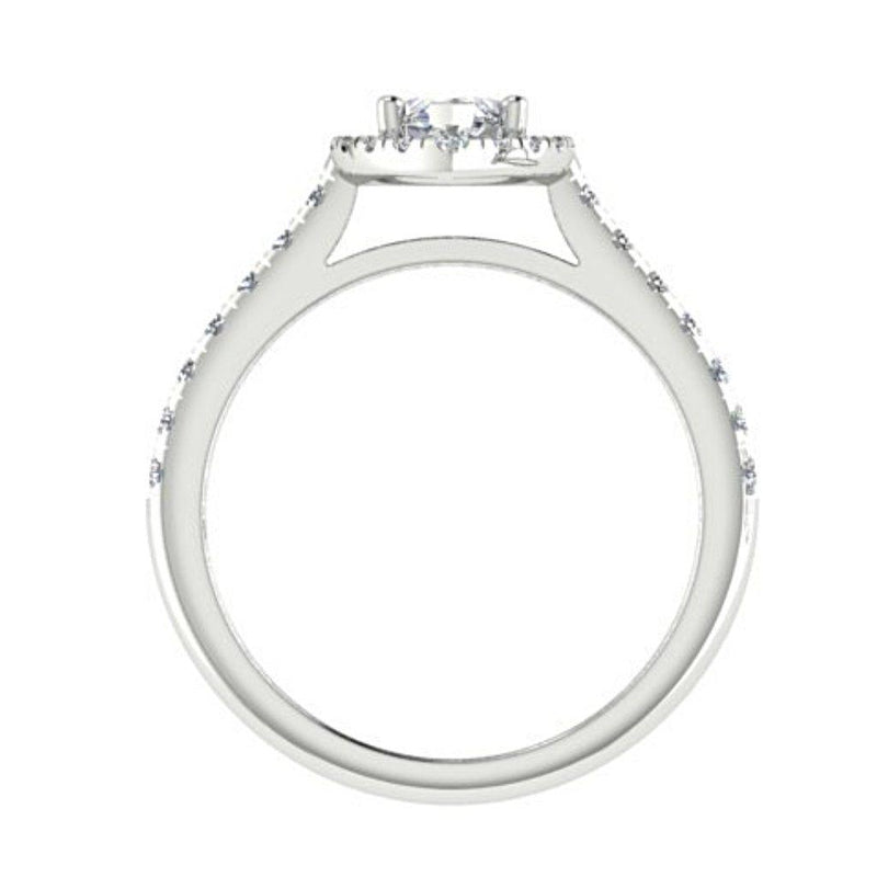 Marquise Diamond Halo Engagement Ring with Sides Stones 18K White Gold Setting - Thenetjeweler