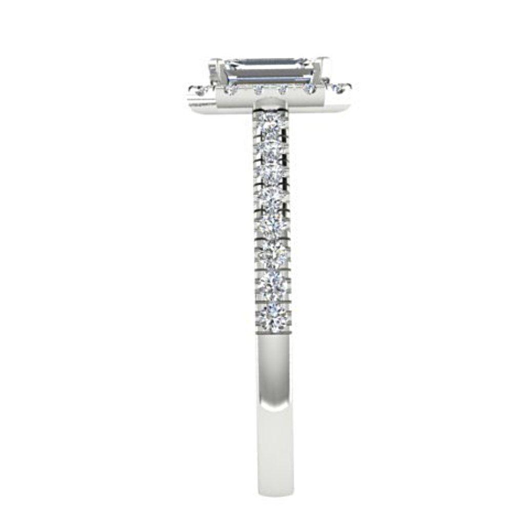 Emerald Cut Diamond Halo Engagement Ring with Side Stones 18K Gold - Thenetjeweler