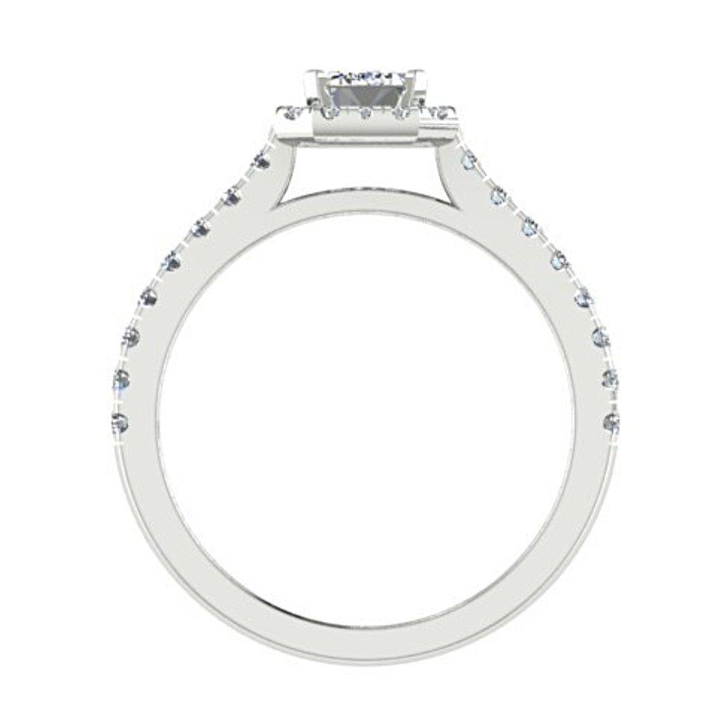 Emerald Cut Diamond Halo Engagement Ring with Side Stones 18K Gold - Thenetjeweler