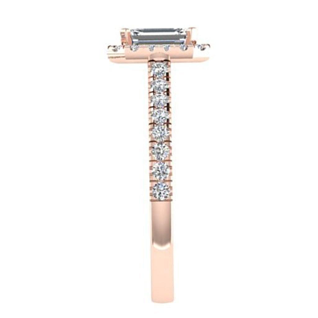 Emerald Cut Diamond Halo Engagement Ring with Side Stones 18K Gold - Thenetjeweler