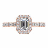 Emerald Cut Diamond Halo Engagement Ring with Side Stones 18K Gold - Thenetjeweler