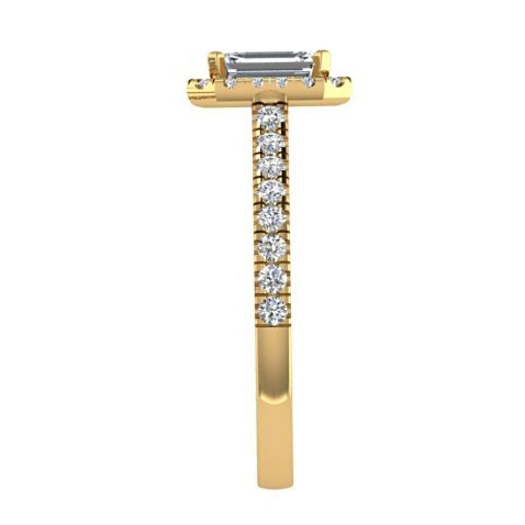 Emerald Cut Diamond Halo Engagement Ring with Side Stones 18K Gold - Thenetjeweler
