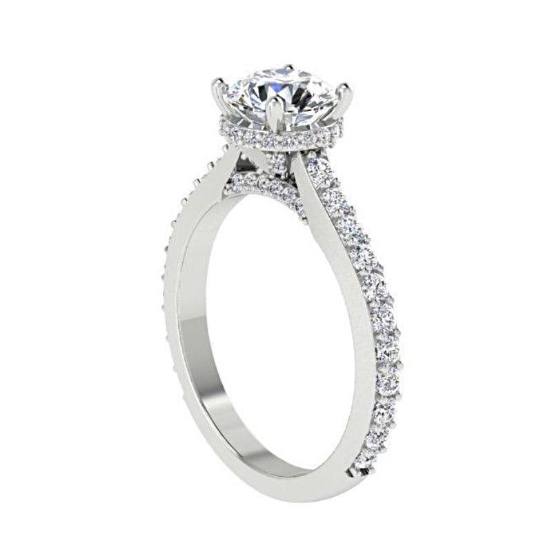 Round Diamond Engagement Ring with Side Stones 18K White Gold - Thenetjeweler