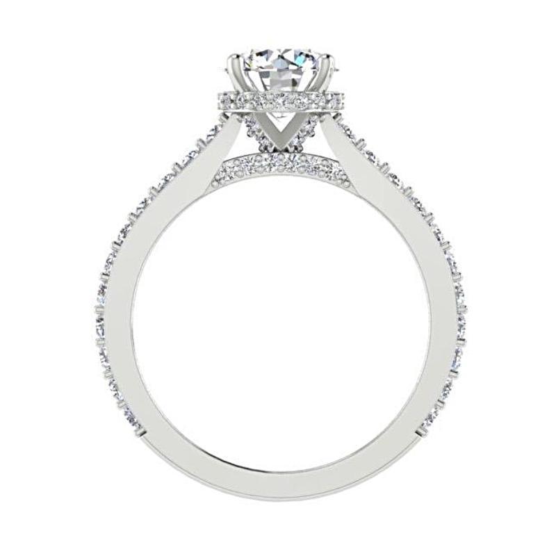 Round Diamond Engagement Ring with Side Stones 18K White Gold - Thenetjeweler