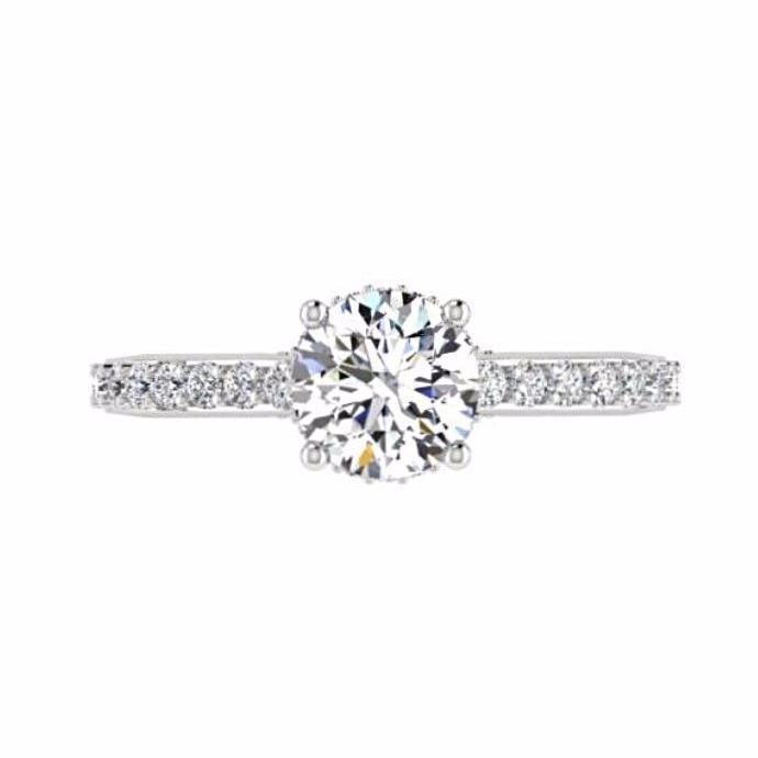 Round Diamond Engagement Ring with Side Stones 18K White Gold - Thenetjeweler