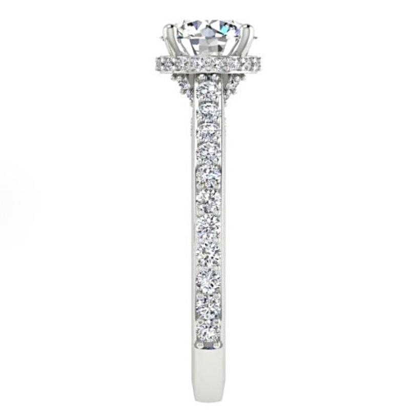 Round Diamond Engagement Ring with Side Stones 18K White Gold - Thenetjeweler