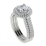 Double Halo Round Diamond Engagement Ring Setting 18K White Gold - Thenetjeweler