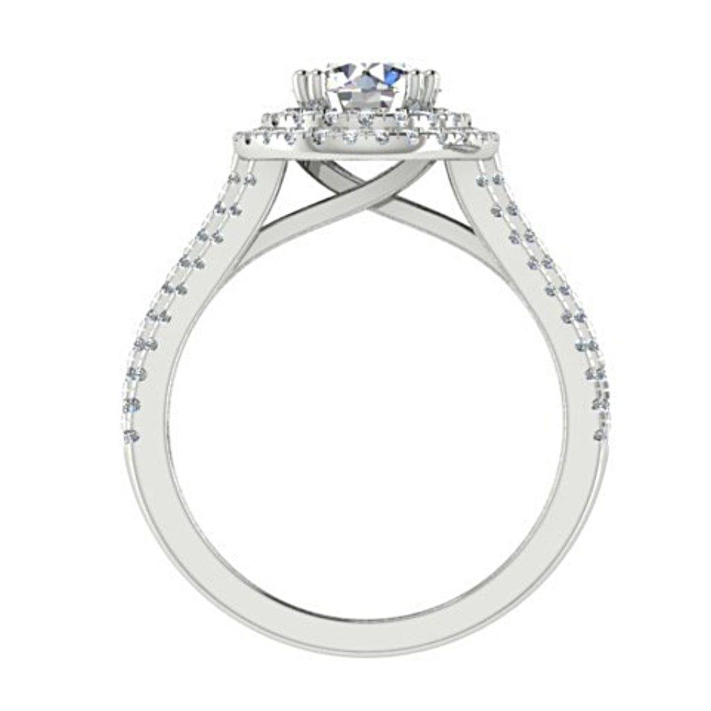Double Halo Round Diamond Engagement Ring Setting 18K White Gold - Thenetjeweler