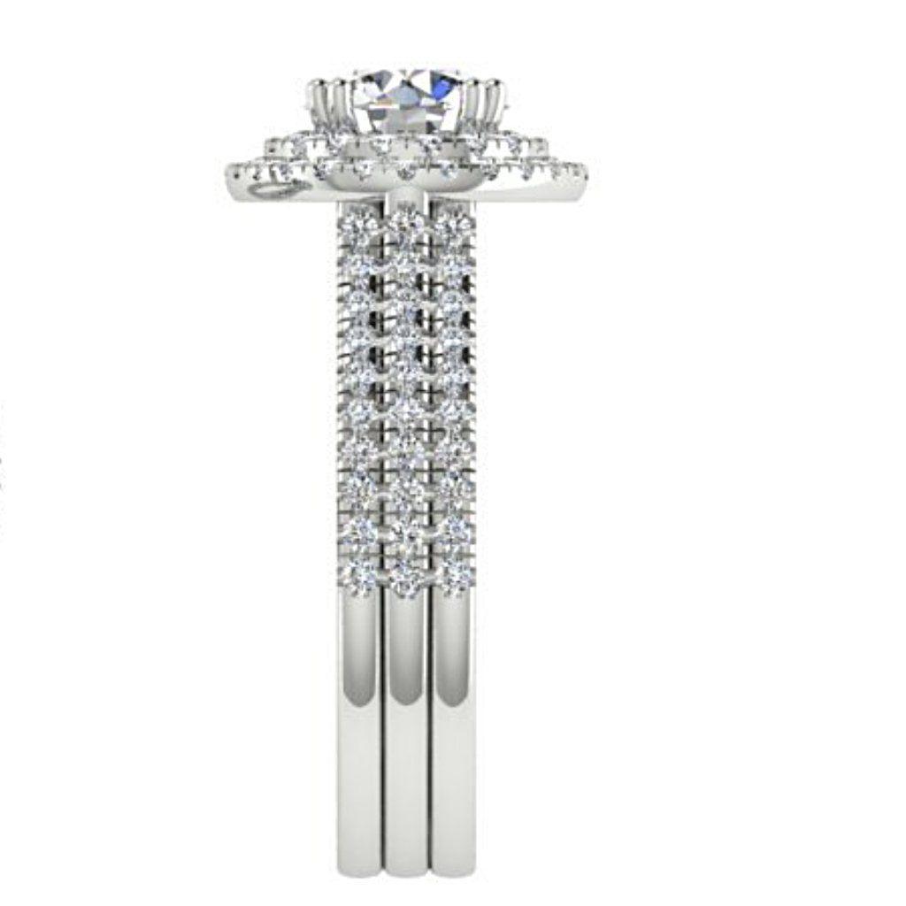Double Halo Round Diamond Engagement Ring Setting 18K White Gold - Thenetjeweler