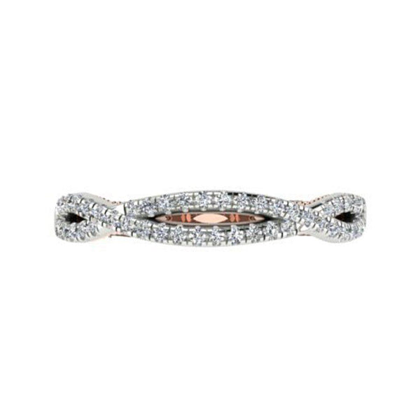 Two Tone Criss Cross Diamond Semi Eternity Ring 18K White and Pink Gold - Thenetjeweler
