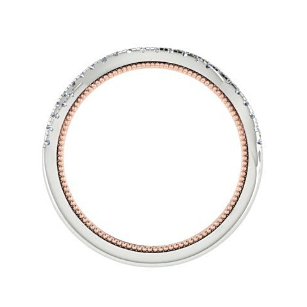 Two Tone Criss Cross Diamond Semi Eternity Ring 18K White and Pink Gold - Thenetjeweler