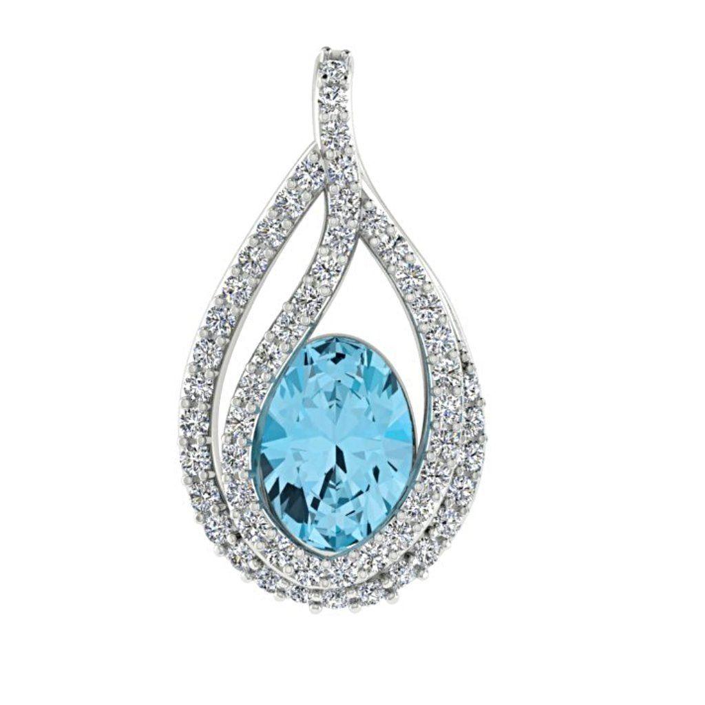 Oval Gemstone and 0.20 cwt Diamond Pendant 18K White Gold - Thenetjeweler