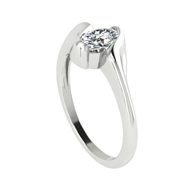 Oval Diamond Twist Band Ring 14K White Gold Setting - Thenetjeweler