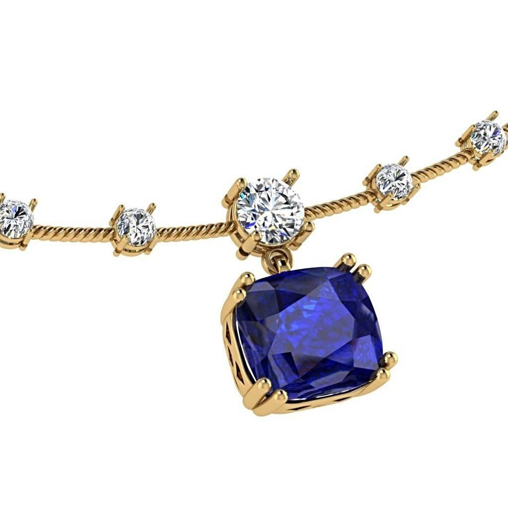 Diamond Necklace with Sapphire Gemstone 18K White Gold - Thenetjeweler