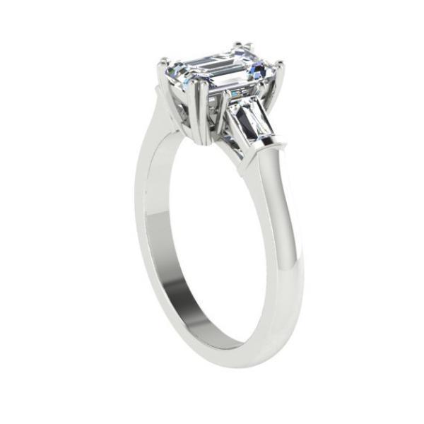 Three Stone Emerald Cut Diamond Engagement Ring 14K White Gold - Thenetjeweler
