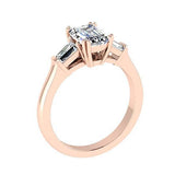 Three Stone Emerald Cut Diamond Engagement Ring 14K White Gold - Thenetjeweler