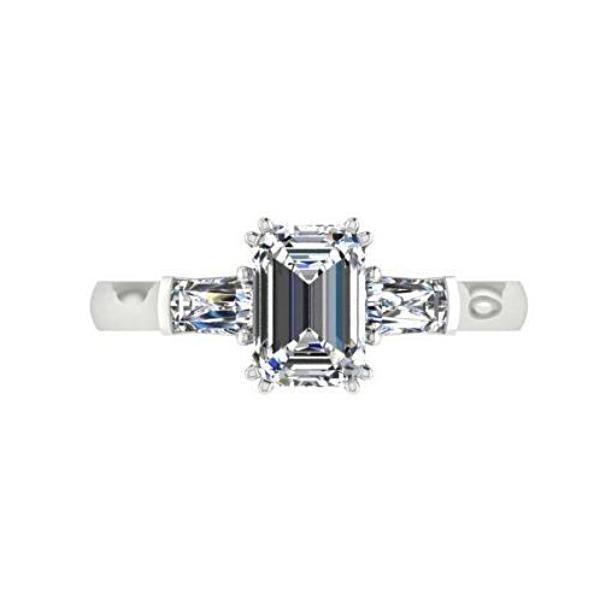 Three Stone Emerald Cut Diamond Engagement Ring 14K White Gold - Thenetjeweler