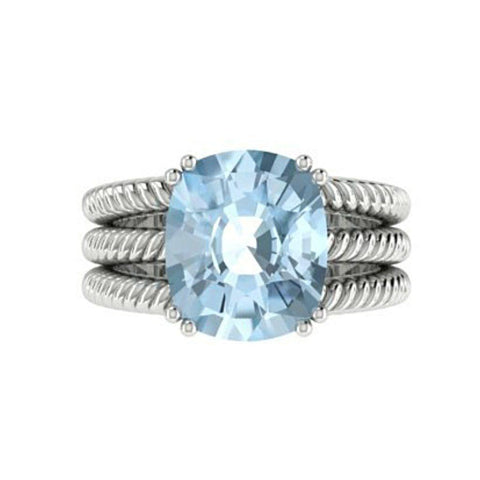 Blue Topaz Cable Coil Band Ring 14K White Gold - Thenetjeweler
