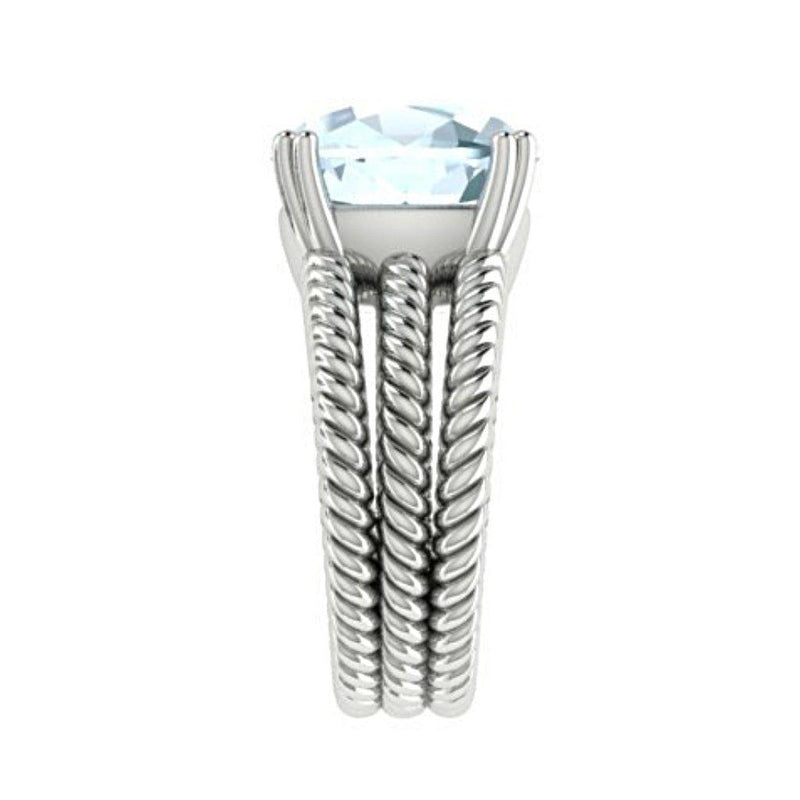 Blue Topaz Cable Coil Band Ring 14K White Gold - Thenetjeweler