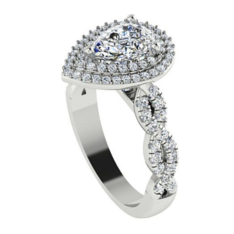 Pear Diamond Double Halo Engagement Ring 18K White Gold - Thenetjeweler