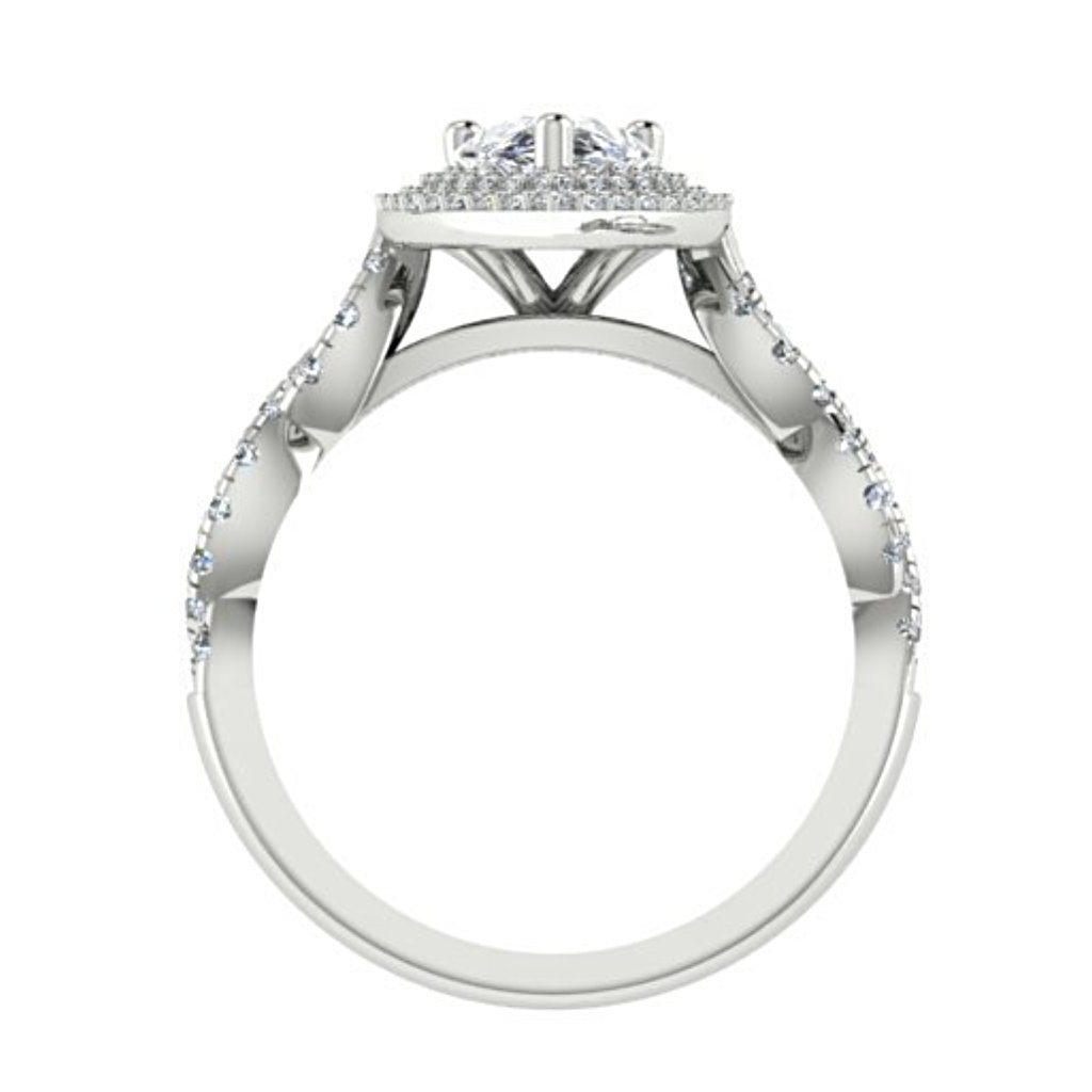 Pear Diamond Double Halo Engagement Ring 18K White Gold - Thenetjeweler