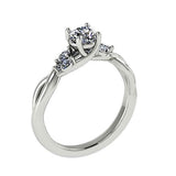 Round Diamond  Engagement Ring with Marquise Side Stones 18K Super White Gold - Thenetjeweler