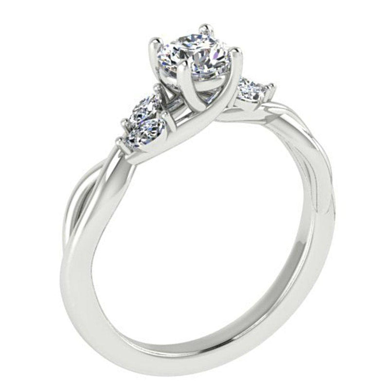 Round and Marquise Diamond Twist Engagement Ring 18K White Gold - Thenetjeweler