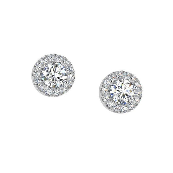 Diamond Halo Stud Earrings in 14k White Gold - Thenetjeweler
