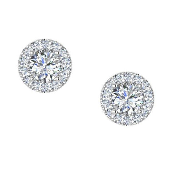Diamond Halo Stud Earrings in 14k White Gold - Thenetjeweler