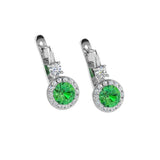 Round Emerald Drop Earrings with Diamond Halo - Thenetjeweler