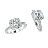 Round diamond cushion halo Engagement Ring - Thenetjeweler