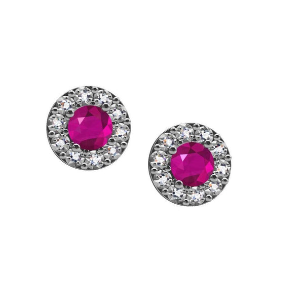 Ruby Diamond halo stud earrings - Thenetjeweler