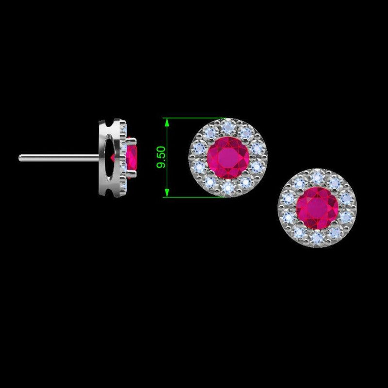 Ruby Diamond halo stud earrings - Thenetjeweler