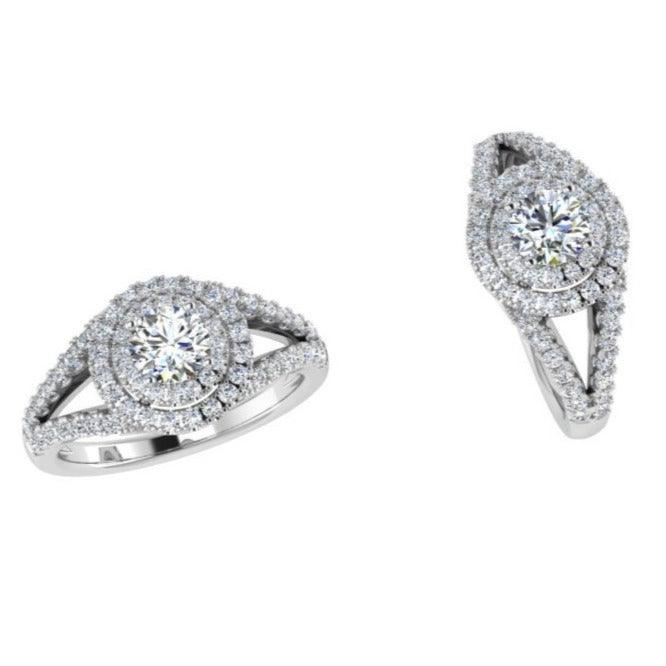 Round Halo Split Shank Diamond Engagement Ring - Thenetjeweler