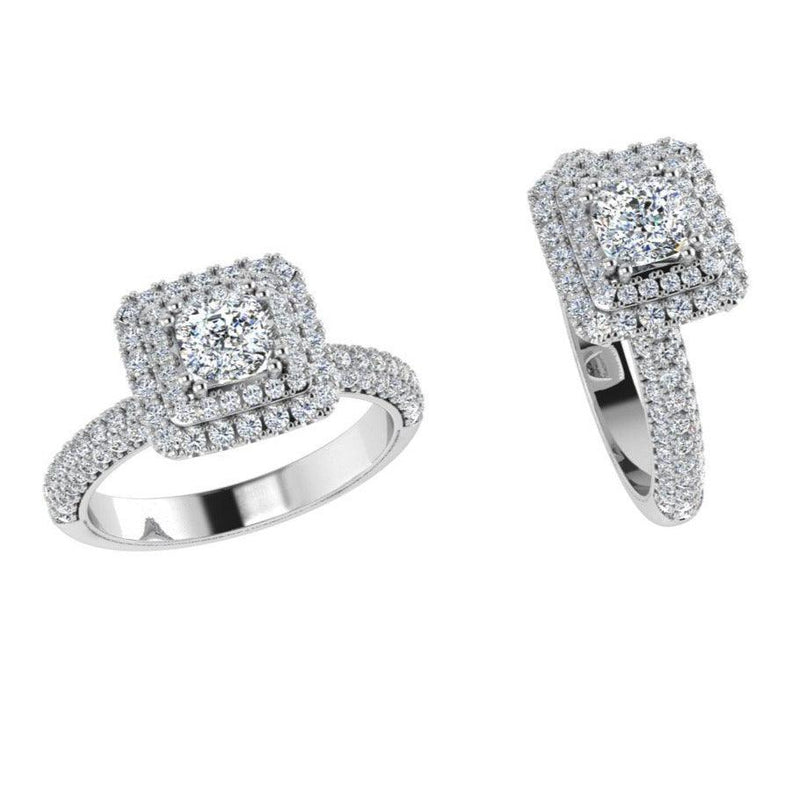 Double Halo Three Row Diamonds Ring - Thenetjeweler