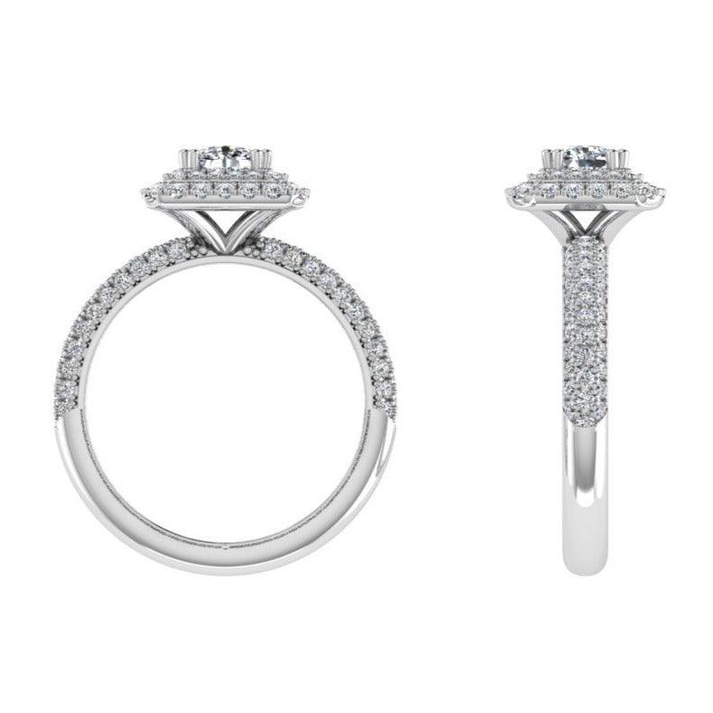 Double Halo Three Row Diamonds Ring - Thenetjeweler