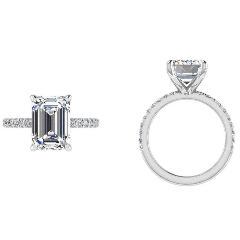 Emerald Cut Diamond Engagement Ring with 0.26 CT Side Stones - Thenetjeweler