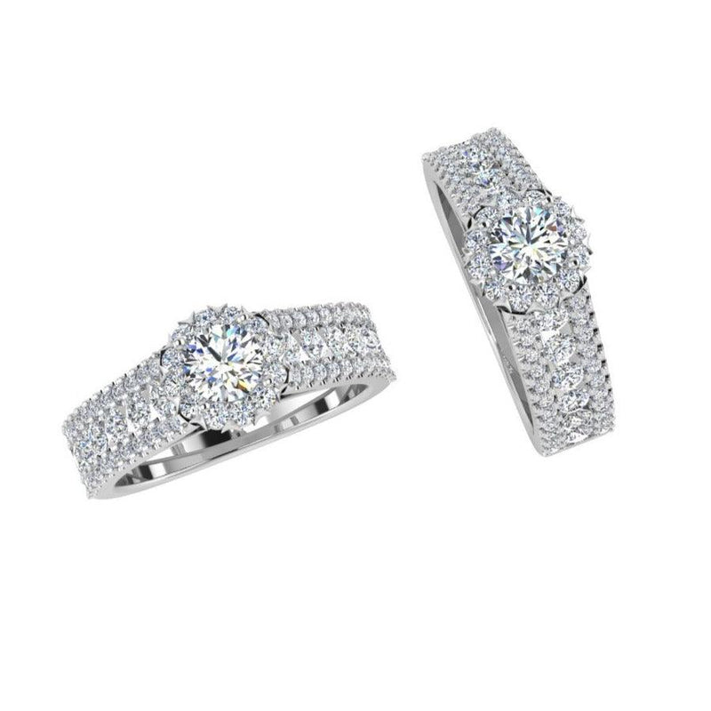 Halo Three Row Diamonds Ring - Thenetjeweler