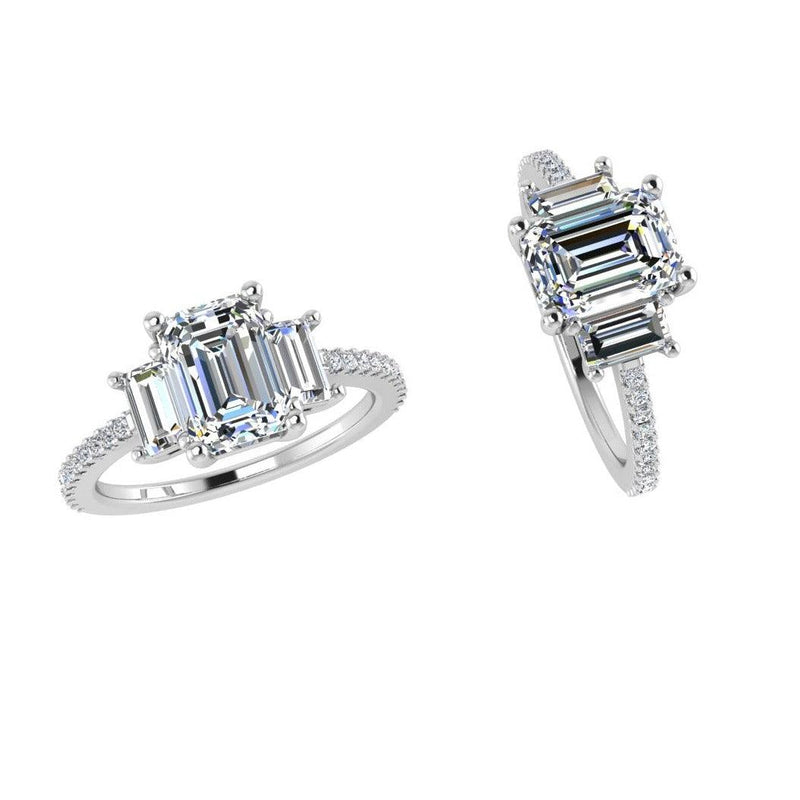 Three Stone Emerald Cut Diamond Ring - Thenetjeweler