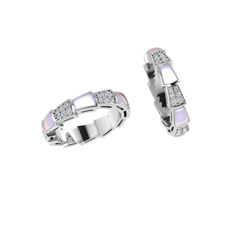Mother of Pearl and White Diamonds Band Ring - Thenetjeweler
