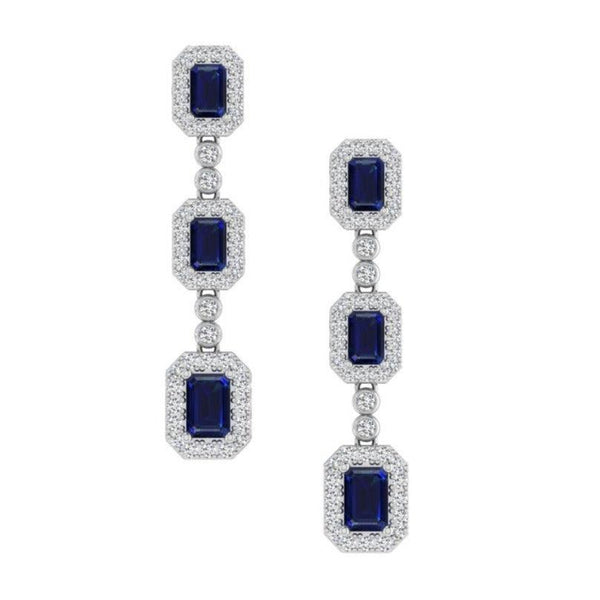 Emerald cut Sapphire 1 carat Diamond Halo earrings - Thenetjeweler