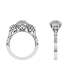 3 Stone Halo Diamond Engagement Ring - Thenetjeweler